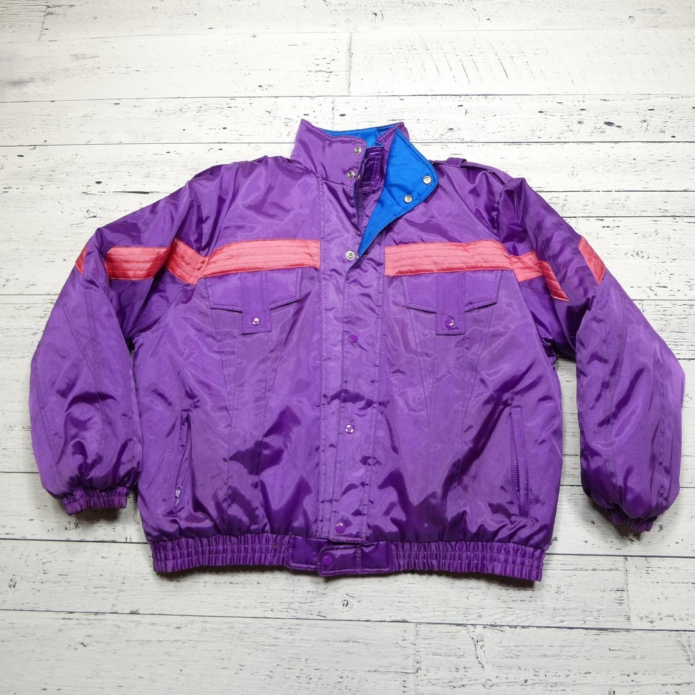 Vintage Mixed Blues Jacket Mens XL‎ Purple Pink Nylon Colorblock Ski Snow 90s